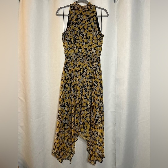 Sam Edelman Floral Yellow and Black Smocked High Waist Dress 8 - Picture 2 of 10